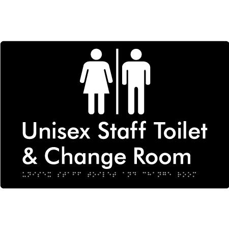 Braille Sign Unisex Staff Toilet & Change Room with Air Lock - Braille Tactile Signs Aust. - BTS388-AL-blk - Custom Signs - Fast Shipping - High Quality - Australian Made &amp; Owned