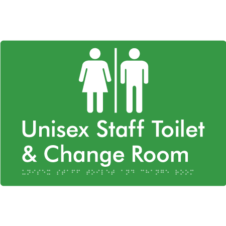 Braille Sign Unisex Staff Toilet & Change Room with Air Lock - Braille Tactile Signs Aust. - BTS388-AL-grn - Custom Signs - Fast Shipping - High Quality - Australian Made &amp; Owned