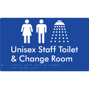 Braille Sign Unisex Staff Toilet, Shower & Change Room - Braille Tactile Signs Aust. - BTS389-blu - Custom Signs - Fast Shipping - High Quality - Australian Made &amp; Owned