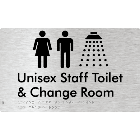 Braille Sign Unisex Staff Toilet, Shower & Change Room - Braille Tactile Signs Aust. - BTS389-aliB - Custom Signs - Fast Shipping - High Quality - Australian Made &amp; Owned