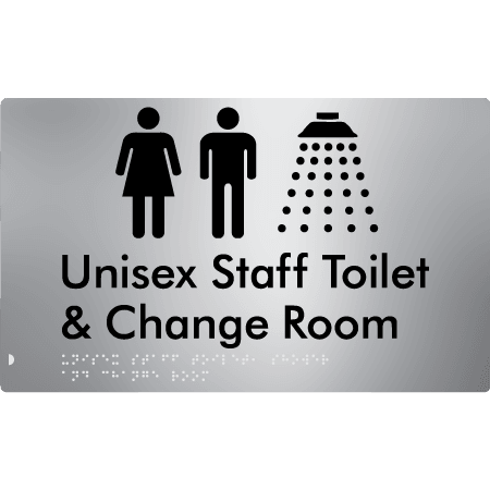 Braille Sign Unisex Staff Toilet, Shower & Change Room - Braille Tactile Signs Aust. - BTS389-aliS - Custom Signs - Fast Shipping - High Quality - Australian Made &amp; Owned