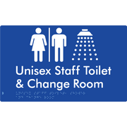 Braille Sign Unisex Staff Toilet, Shower & Change Room with Air Lock - Braille Tactile Signs Aust. - BTS389-AL-blu - Custom Signs - Fast Shipping - High Quality - Australian Made &amp; Owned