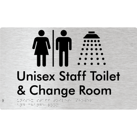 Braille Sign Unisex Staff Toilet, Shower & Change Room with Air Lock - Braille Tactile Signs Aust. - BTS389-AL-aliB - Custom Signs - Fast Shipping - High Quality - Australian Made &amp; Owned