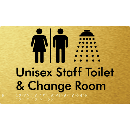 Braille Sign Unisex Staff Toilet, Shower & Change Room with Air Lock - Braille Tactile Signs Aust. - BTS389-AL-aliG - Custom Signs - Fast Shipping - High Quality - Australian Made &amp; Owned