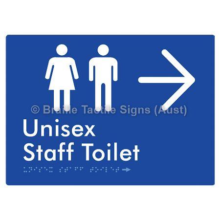 Braille Sign Unisex Staff Toilet w/ Large Arrow: - Braille Tactile Signs (Aust) - BTS42n->R-blu - Fully Custom Signs - Fast Shipping - High Quality - Australian Made &amp; Owned
