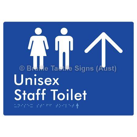Braille Sign Unisex Staff Toilet w/ Large Arrow: - Braille Tactile Signs (Aust) - BTS42n->U-blu - Fully Custom Signs - Fast Shipping - High Quality - Australian Made &amp; Owned