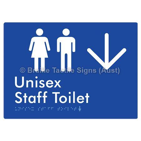 Braille Sign Unisex Staff Toilet w/ Large Arrow: - Braille Tactile Signs (Aust) - BTS42n->D-blu - Fully Custom Signs - Fast Shipping - High Quality - Australian Made &amp; Owned
