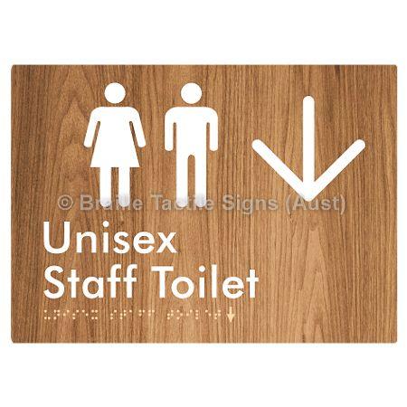 Braille Sign Unisex Staff Toilet w/ Large Arrow: - Braille Tactile Signs (Aust) - BTS42n->D-wdg - Fully Custom Signs - Fast Shipping - High Quality - Australian Made &amp; Owned