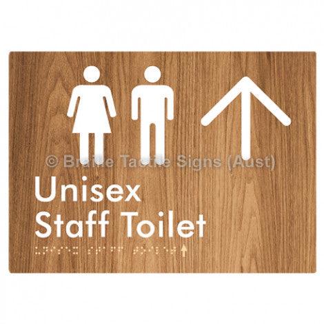 Braille Sign Unisex Staff Toilet w/ Large Arrow: - Braille Tactile Signs (Aust) - BTS42n->L-blu - Fully Custom Signs - Fast Shipping - High Quality - Australian Made &amp; Owned