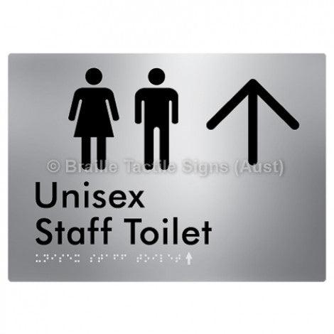 Braille Sign Unisex Staff Toilet w/ Large Arrow: - Braille Tactile Signs (Aust) - BTS42n->L-blu - Fully Custom Signs - Fast Shipping - High Quality - Australian Made &amp; Owned