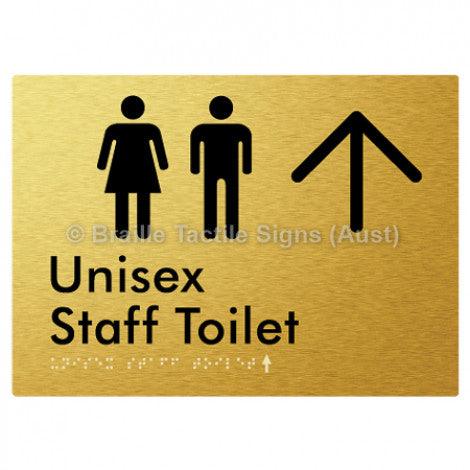 Braille Sign Unisex Staff Toilet w/ Large Arrow: - Braille Tactile Signs (Aust) - BTS42n->L-aliG - Fully Custom Signs - Fast Shipping - High Quality - Australian Made &amp; Owned