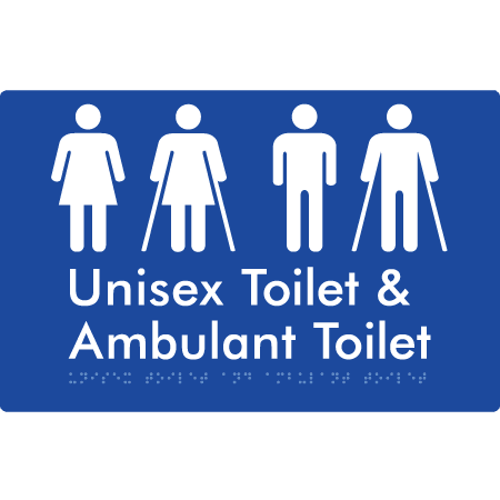Braille Sign Unisex Toilet & Ambulant Toilet - Braille Tactile Signs Aust. - BTS404-blu - Custom Signs - Fast Shipping - High Quality - Australian Made &amp; Owned