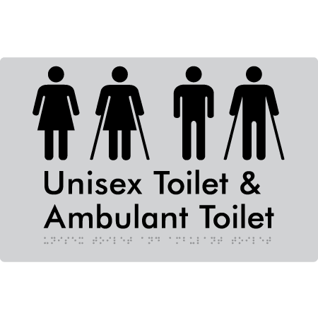 Braille Sign Unisex Toilet & Ambulant Toilet - Braille Tactile Signs Aust. - BTS404-slv - Custom Signs - Fast Shipping - High Quality - Australian Made &amp; Owned