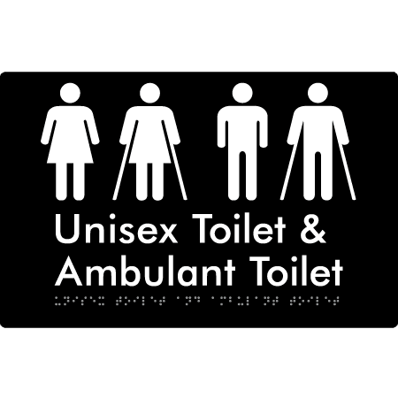 Braille Sign Unisex Toilet & Ambulant Toilet - Braille Tactile Signs Aust. - BTS404-blk - Custom Signs - Fast Shipping - High Quality - Australian Made &amp; Owned