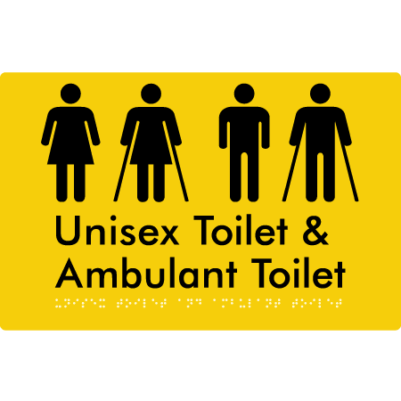 Braille Sign Unisex Toilet & Ambulant Toilet - Braille Tactile Signs Aust. - BTS404-yel - Custom Signs - Fast Shipping - High Quality - Australian Made &amp; Owned