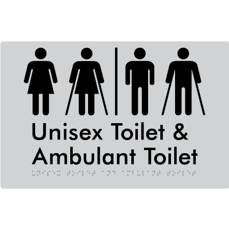 Braille Sign Unisex Toilet & Ambulant Toilet with Air Lock - Braille Tactile Signs Aust. - BTS404-AL-slv - Custom Signs - Fast Shipping - High Quality - Australian Made &amp; Owned