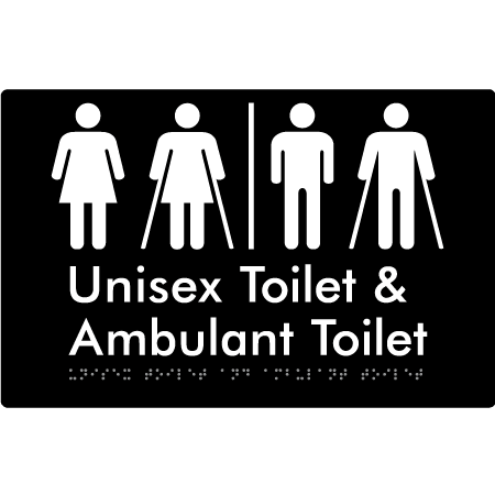 Braille Sign Unisex Toilet & Ambulant Toilet with Air Lock - Braille Tactile Signs Aust. - BTS404-AL-blk - Custom Signs - Fast Shipping - High Quality - Australian Made &amp; Owned