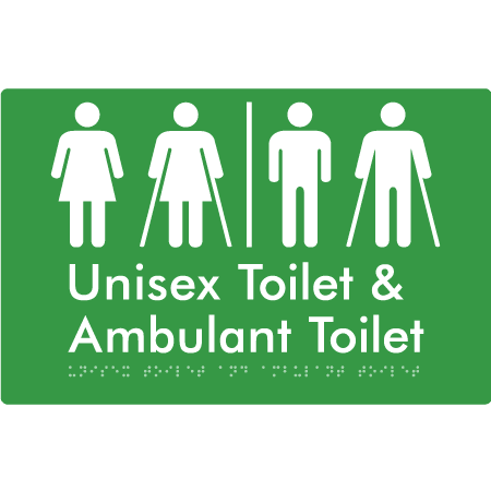 Braille Sign Unisex Toilet & Ambulant Toilet with Air Lock - Braille Tactile Signs Aust. - BTS404-AL-grn - Custom Signs - Fast Shipping - High Quality - Australian Made &amp; Owned