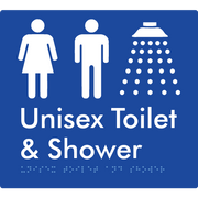 Braille Sign Unisex Toilet & Shower - Braille Tactile Signs Aust. - BTS98n-blu - Custom Signs - Fast Shipping - High Quality - Australian Made &amp; Owned