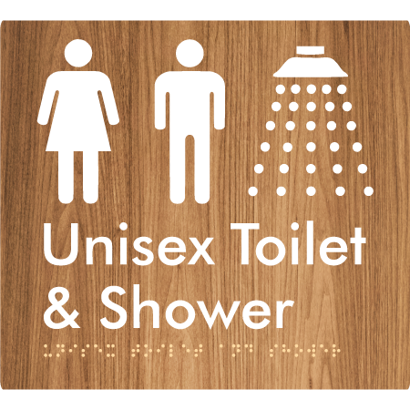 Braille Sign Unisex Toilet & Shower - Braille Tactile Signs Aust. - BTS98n-wdg - Custom Signs - Fast Shipping - High Quality - Australian Made &amp; Owned