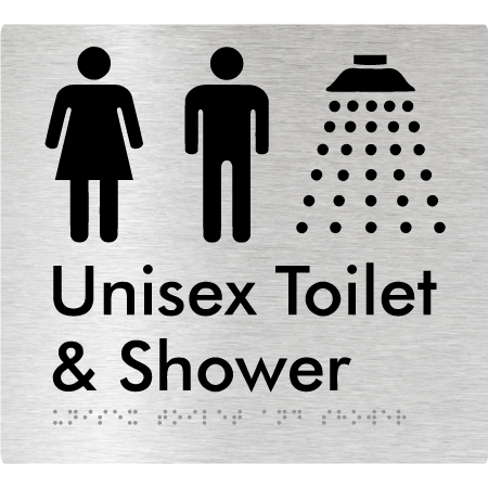 Braille Sign Unisex Toilet & Shower - Braille Tactile Signs Aust. - BTS98n-aliB - Custom Signs - Fast Shipping - High Quality - Australian Made &amp; Owned