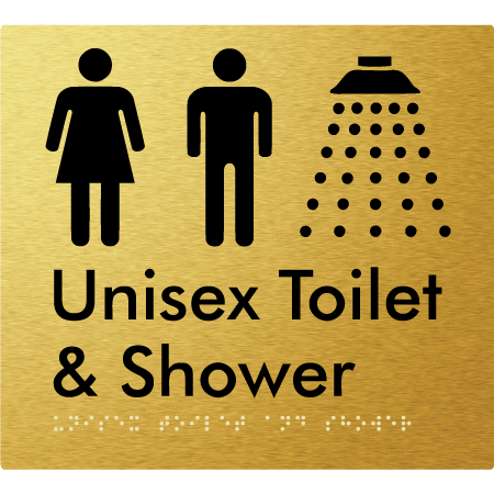 Braille Sign Unisex Toilet & Shower - Braille Tactile Signs Aust. - BTS98n-aliG - Custom Signs - Fast Shipping - High Quality - Australian Made &amp; Owned