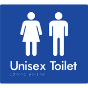 Braille Sign Unisex Toilet - Braille Tactile Signs Aust. - BTS03-blu - Custom Signs - Fast Shipping - High Quality - Australian Made &amp; Owned