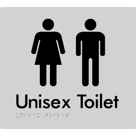 Braille Sign Unisex Toilet - Braille Tactile Signs Aust. - BTS03-slv - Custom Signs - Fast Shipping - High Quality - Australian Made &amp; Owned