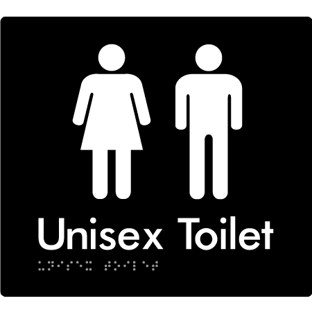 Braille Sign Unisex Toilet - Braille Tactile Signs Aust. - BTS03-blk - Custom Signs - Fast Shipping - High Quality - Australian Made &amp; Owned