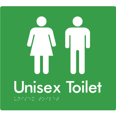 Braille Sign Unisex Toilet - Braille Tactile Signs Aust. - BTS03-grn - Custom Signs - Fast Shipping - High Quality - Australian Made &amp; Owned