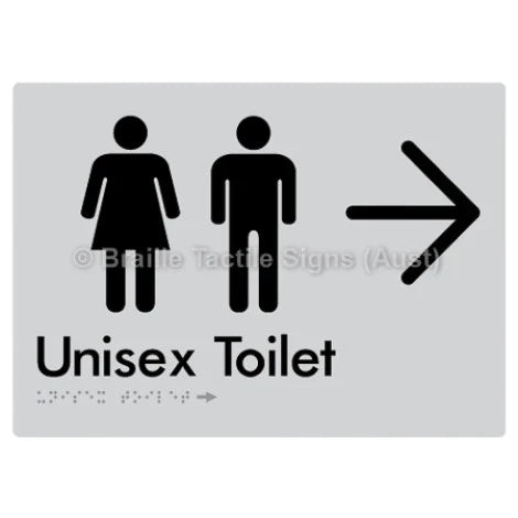 Braille Sign Unisex Toilet w/ Large Arrow - Braille Tactile Signs (Aust) - BTS03->R-slv - Fully Custom Signs - Fast Shipping - High Quality - Australian Made &amp; Owned