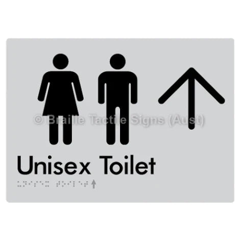 Braille Sign Unisex Toilet w/ Large Arrow - Braille Tactile Signs (Aust) - BTS03->U-slv - Fully Custom Signs - Fast Shipping - High Quality - Australian Made &amp; Owned