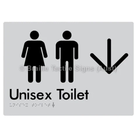 Braille Sign Unisex Toilet w/ Large Arrow - Braille Tactile Signs (Aust) - BTS03->D-slv - Fully Custom Signs - Fast Shipping - High Quality - Australian Made &amp; Owned