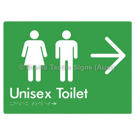 Braille Sign Unisex Toilet w/ Large Arrow - Braille Tactile Signs (Aust) - BTS03->R-grn - Fully Custom Signs - Fast Shipping - High Quality - Australian Made &amp; Owned