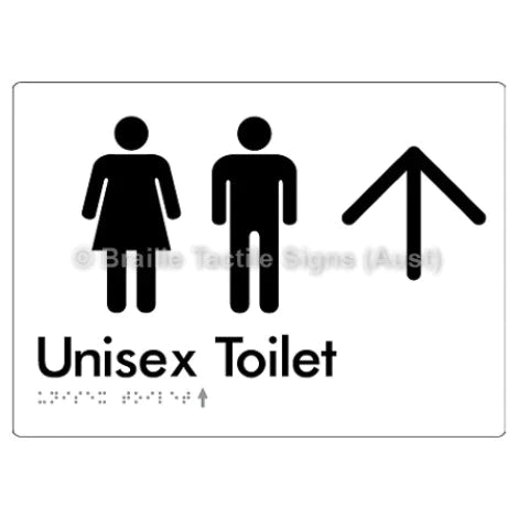 Braille Sign Unisex Toilet w/ Large Arrow - Braille Tactile Signs (Aust) - BTS03->U-wht - Fully Custom Signs - Fast Shipping - High Quality - Australian Made &amp; Owned