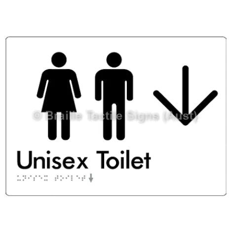 Braille Sign Unisex Toilet w/ Large Arrow - Braille Tactile Signs (Aust) - BTS03->D-wht - Fully Custom Signs - Fast Shipping - High Quality - Australian Made &amp; Owned