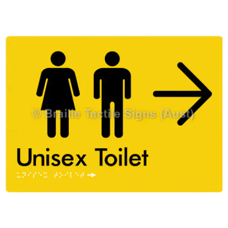 Braille Sign Unisex Toilet w/ Large Arrow - Braille Tactile Signs (Aust) - BTS03->R-yel - Fully Custom Signs - Fast Shipping - High Quality - Australian Made &amp; Owned
