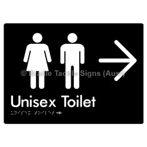 Braille Sign Unisex Toilet w/ Large Arrow - Braille Tactile Signs (Aust) - BTS03->R-blk - Fully Custom Signs - Fast Shipping - High Quality - Australian Made &amp; Owned