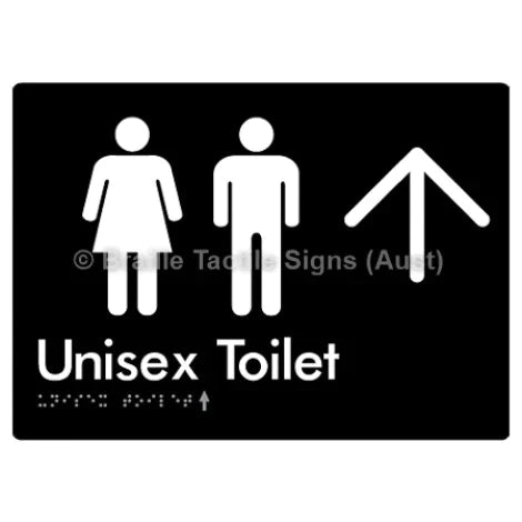 Braille Sign Unisex Toilet w/ Large Arrow - Braille Tactile Signs (Aust) - BTS03->U-blk - Fully Custom Signs - Fast Shipping - High Quality - Australian Made &amp; Owned