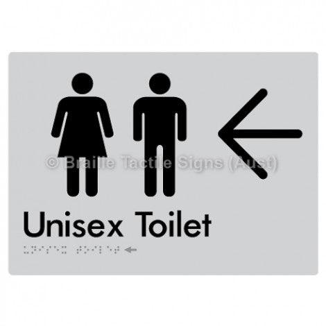 Braille Sign Unisex Toilet w/ Large Arrow - Braille Tactile Signs (Aust) - BTS03->L-slv - Fully Custom Signs - Fast Shipping - High Quality - Australian Made &amp; Owned