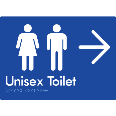 Braille Sign Unisex Toilet with Large Arrow - Braille Tactile Signs Aust. - BTS03->R-blu - Custom Signs - Fast Shipping - High Quality - Australian Made &amp; Owned