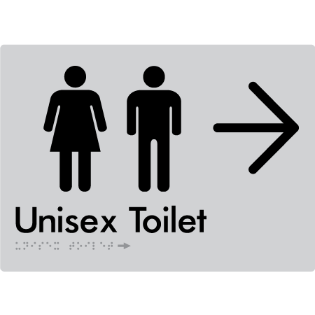 Braille Sign Unisex Toilet with Large Arrow - Braille Tactile Signs Aust. - BTS03->R-slv - Custom Signs - Fast Shipping - High Quality - Australian Made &amp; Owned