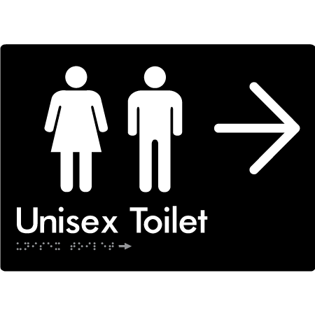 Braille Sign Unisex Toilet with Large Arrow - Braille Tactile Signs Aust. - BTS03->R-blk - Custom Signs - Fast Shipping - High Quality - Australian Made &amp; Owned