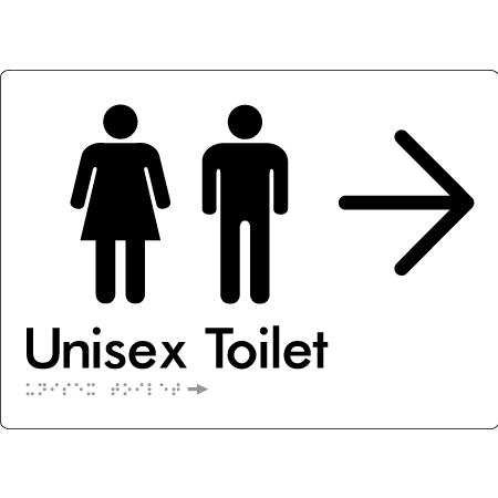 Braille Sign Unisex Toilet with Large Arrow - Braille Tactile Signs Aust. - BTS03->R-wht - Custom Signs - Fast Shipping - High Quality - Australian Made &amp; Owned