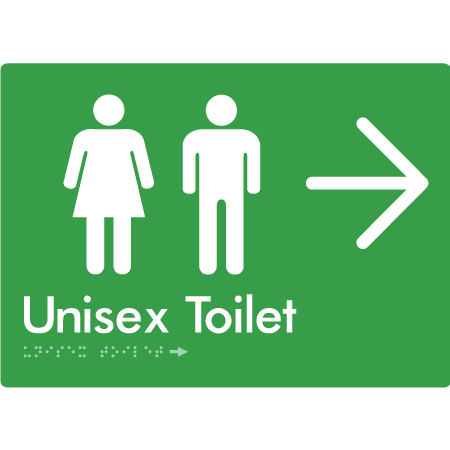 Braille Sign Unisex Toilet with Large Arrow - Braille Tactile Signs Aust. - BTS03->R-grn - Custom Signs - Fast Shipping - High Quality - Australian Made &amp; Owned