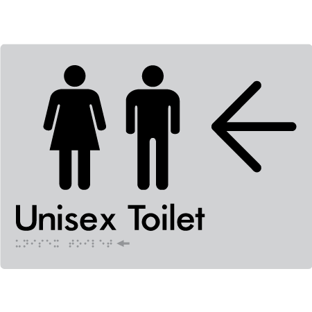 Braille Sign Unisex Toilet with Large Arrow - Braille Tactile Signs Aust. - BTS03->L-slv - Custom Signs - Fast Shipping - High Quality - Australian Made &amp; Owned