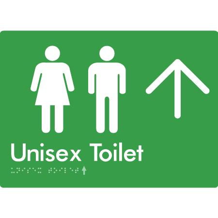 Braille Sign Unisex Toilet with Large Arrow - Braille Tactile Signs Aust. - BTS03->U-grn - Custom Signs - Fast Shipping - High Quality - Australian Made &amp; Owned