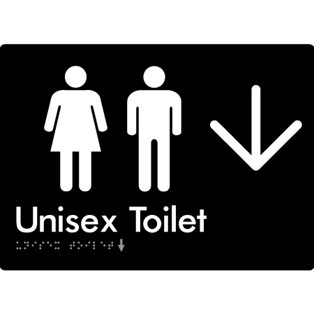 Braille Sign Unisex Toilet with Large Arrow - Braille Tactile Signs Aust. - BTS03->D-blk - Custom Signs - Fast Shipping - High Quality - Australian Made &amp; Owned