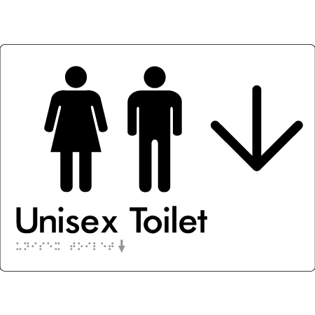 Braille Sign Unisex Toilet with Large Arrow - Braille Tactile Signs Aust. - BTS03->D-wht - Custom Signs - Fast Shipping - High Quality - Australian Made &amp; Owned