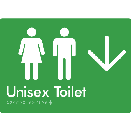 Braille Sign Unisex Toilet with Large Arrow - Braille Tactile Signs Aust. - BTS03->D-grn - Custom Signs - Fast Shipping - High Quality - Australian Made &amp; Owned